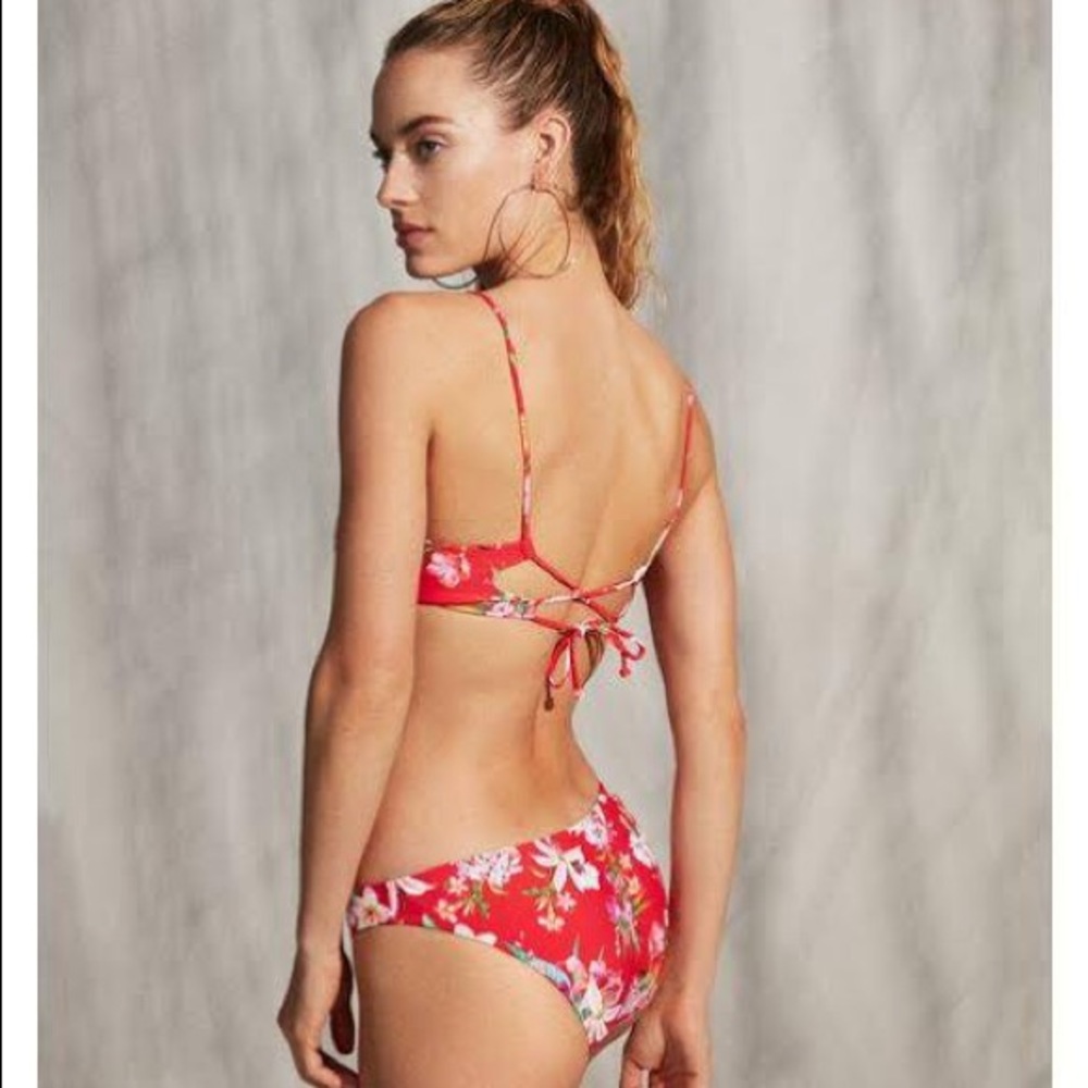 Express red floral low rise bikini